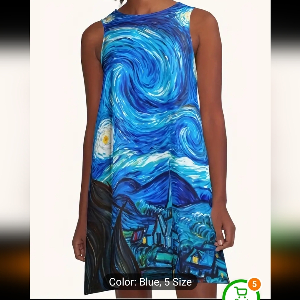 Interpretation of Starry Night on coolest tank style short dress.  Size L